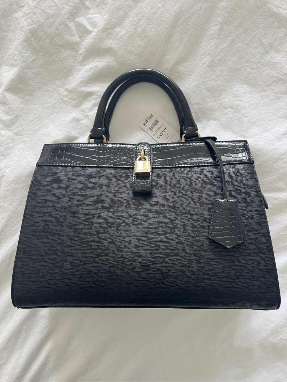 NWT Aldo Taunn Croc-Trim Top-Handle Satchel Hand Bag Purse in Black